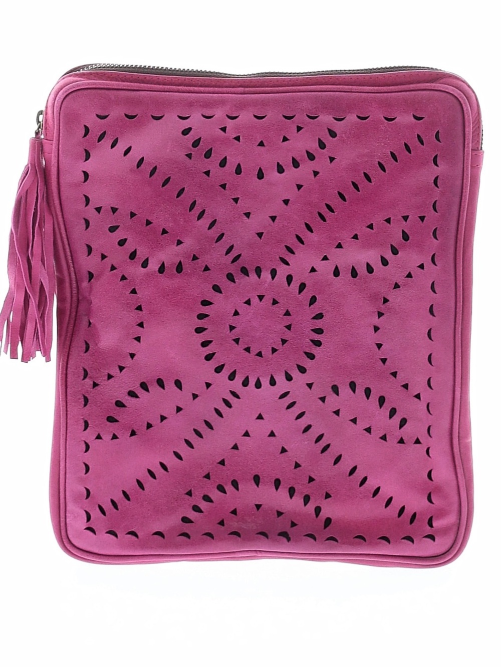 Cleobella Pink Laser-Cut Suede Clutch with Tassel
